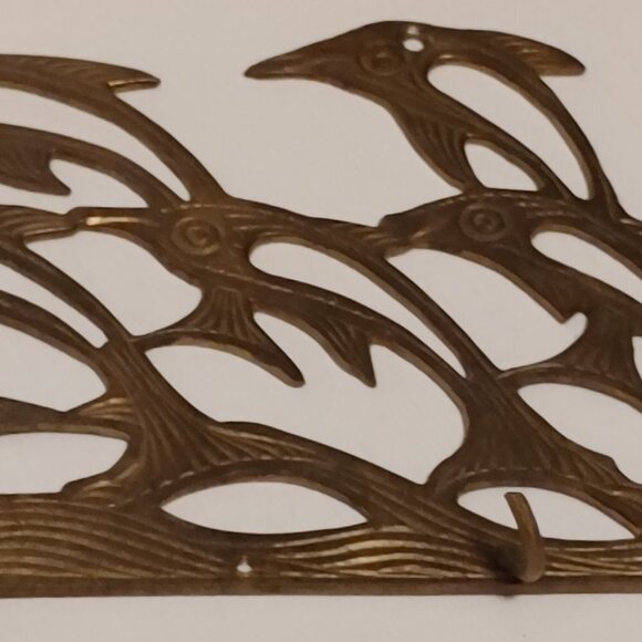 BEAUTIFUL BRASS DOLPHIN POD Coat Hook - Picture 2 of 4